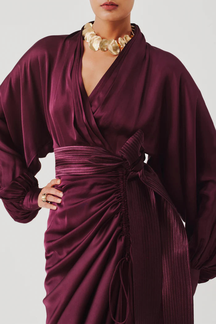 burgundy draped dress product info and reviews One Shoulder Draped Lace Maxi Dress Burgundy
