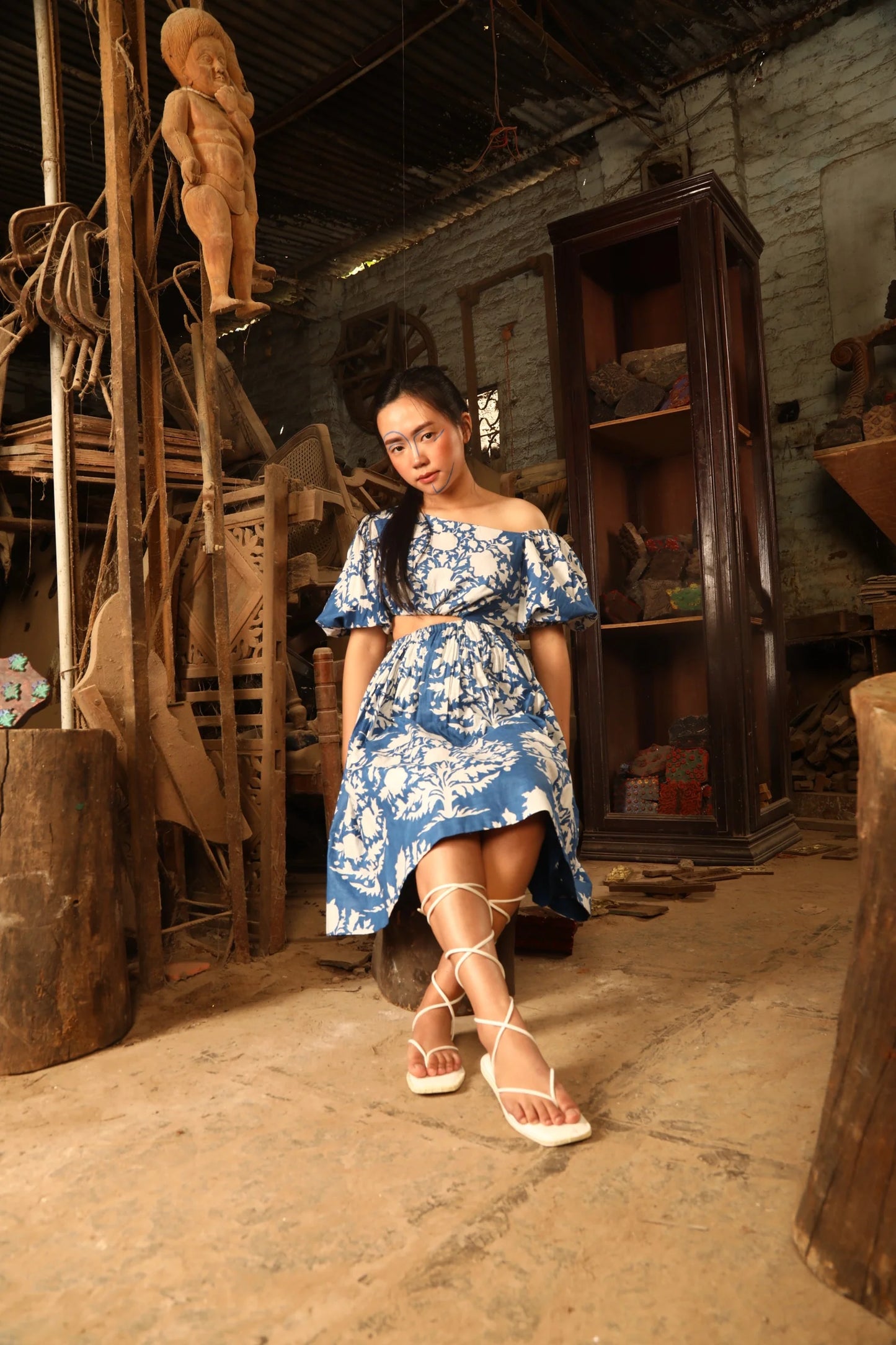 Blue Hot Cut Tarash Dress
