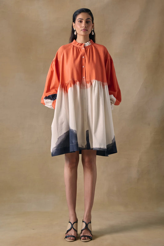 Orange Washed Gathered Dress