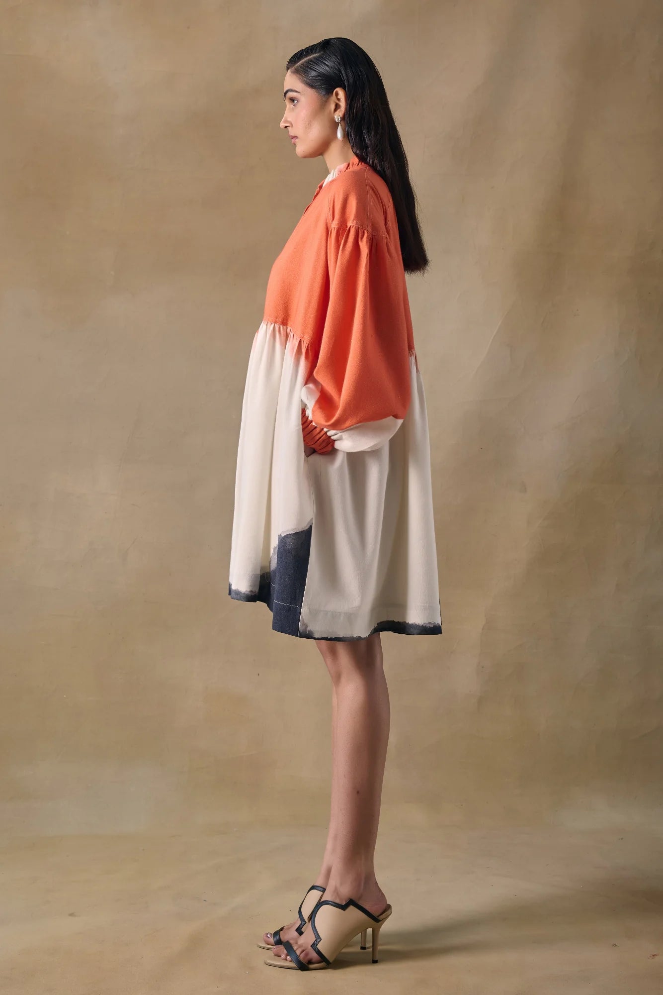 Orange Washed Gathered Dress