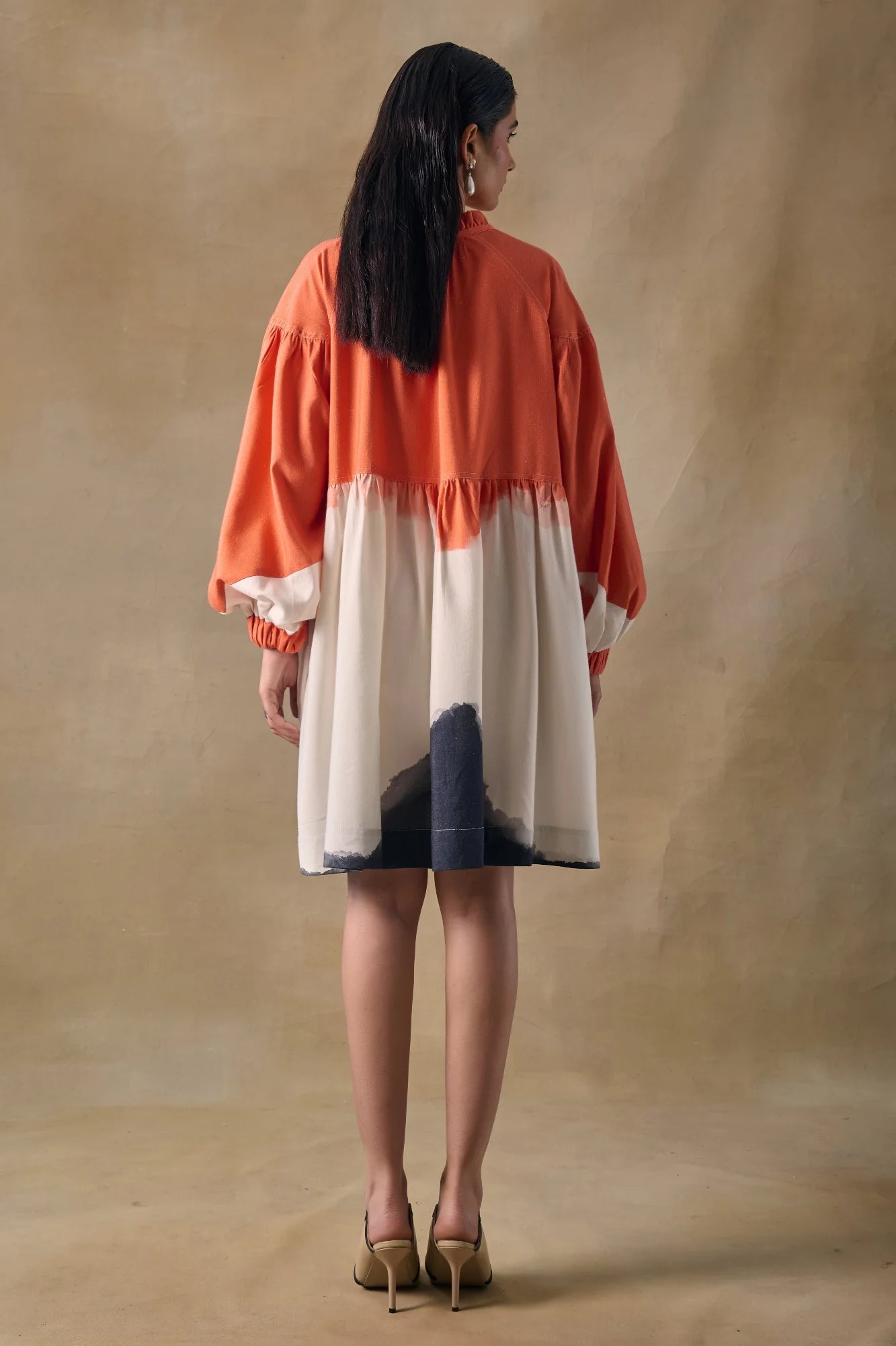 Orange Washed Gathered Dress