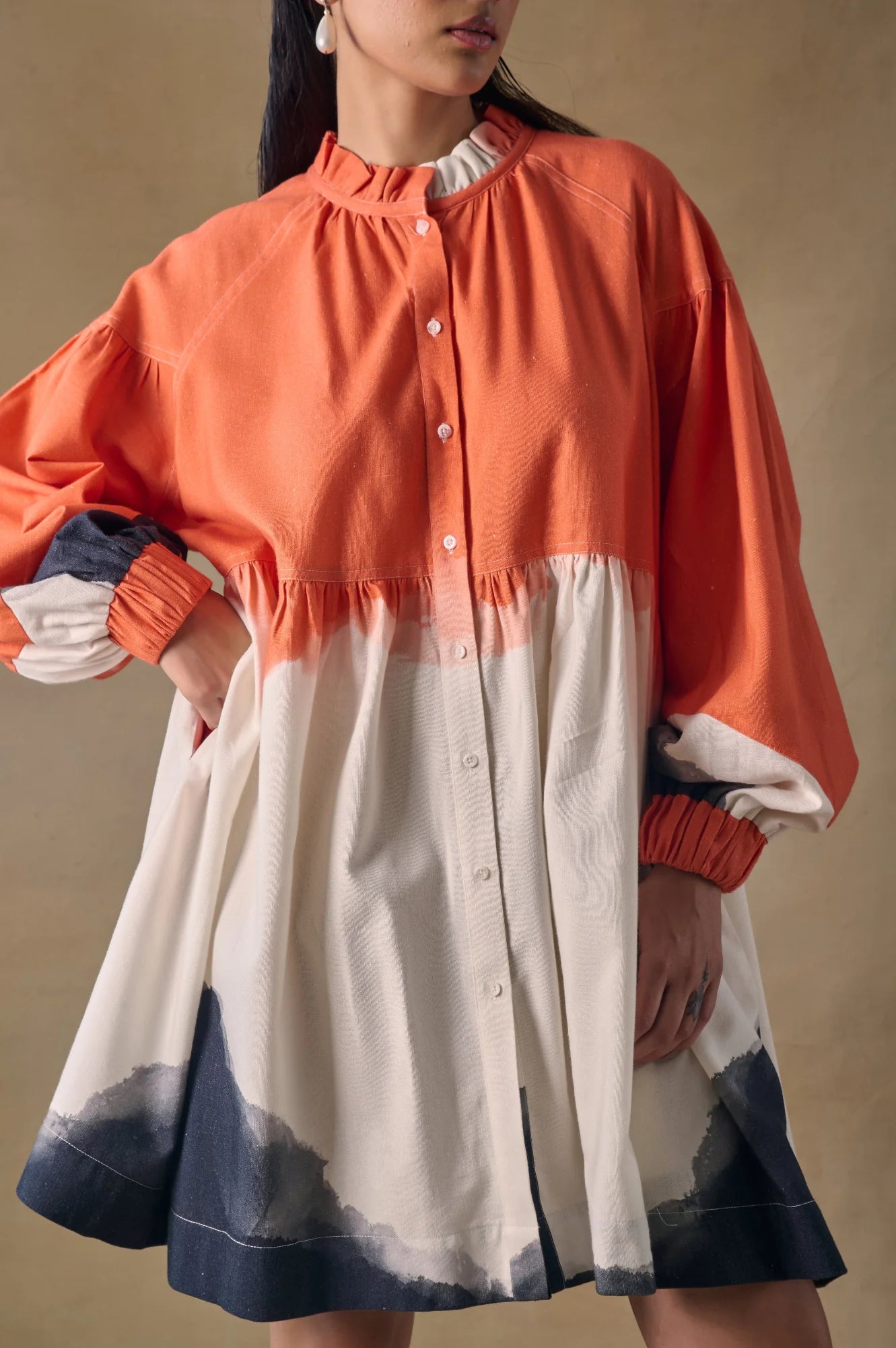 Orange Washed Gathered Dress