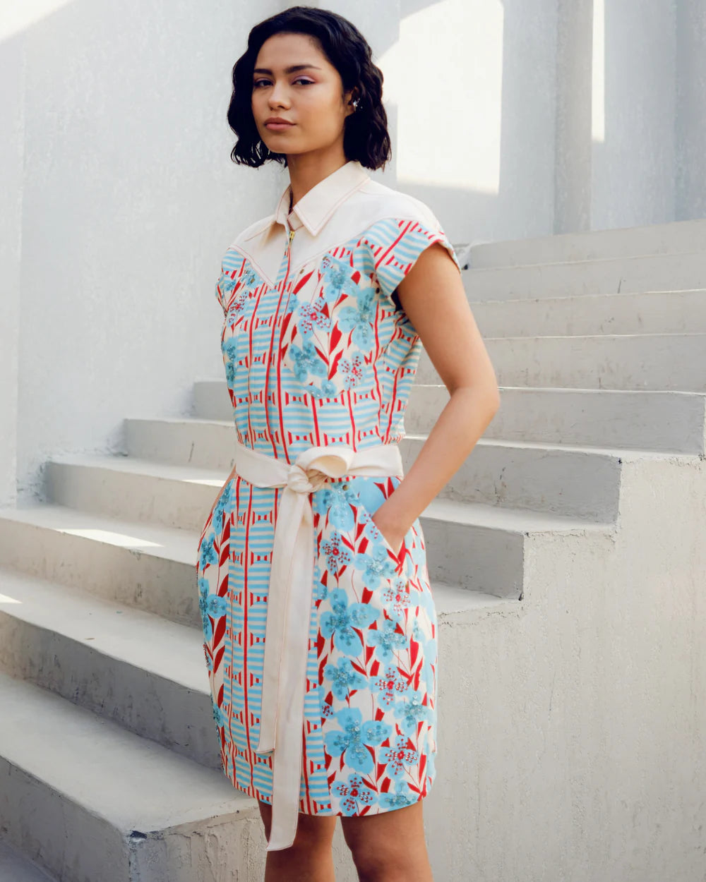 White Print Play Cargo Dress