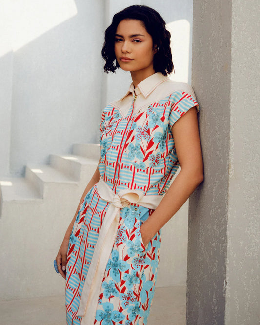 White Print Play Cargo Dress
