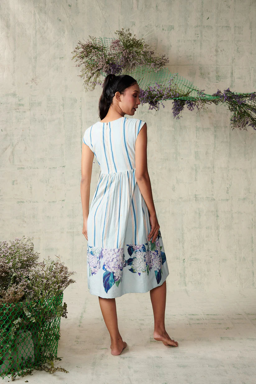 Sky Blue Striped Hydrangea Dress