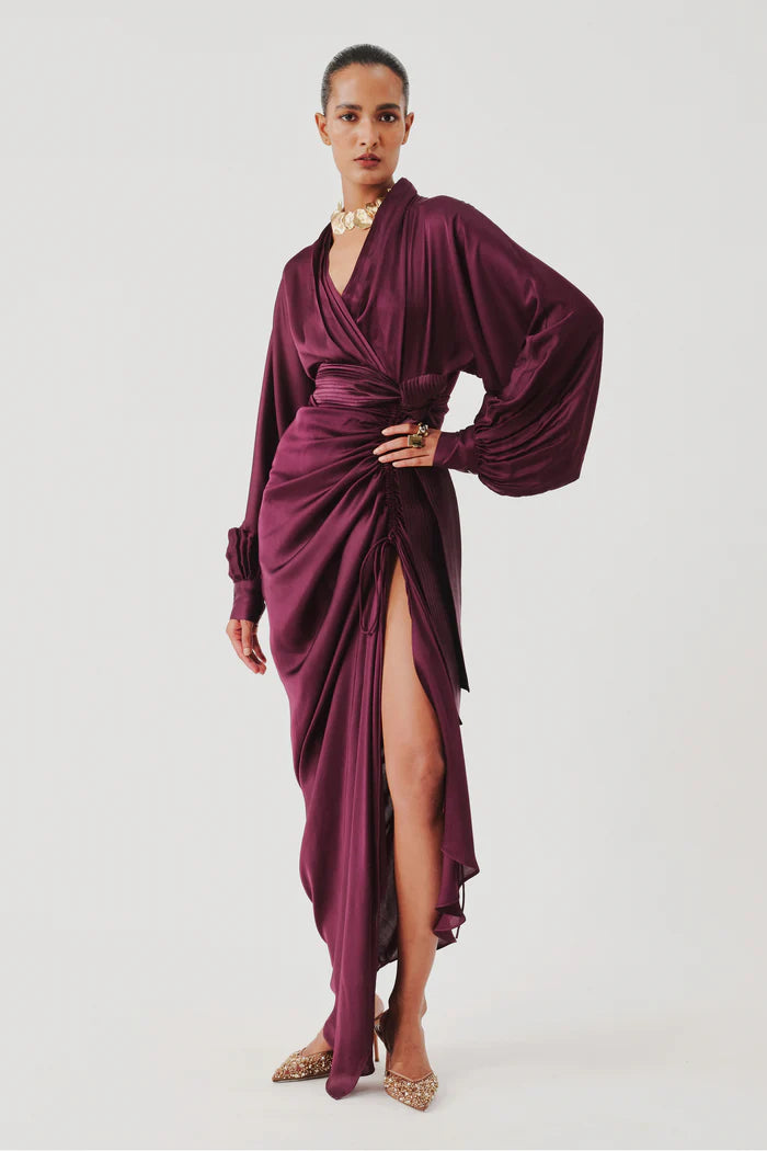 burgundy drape dress Women's Elenor II Sheath Draped Maxi Dress S/M/L/XL/XXL/Customize Burgundy MEAN BLVD Burgundy / XXL