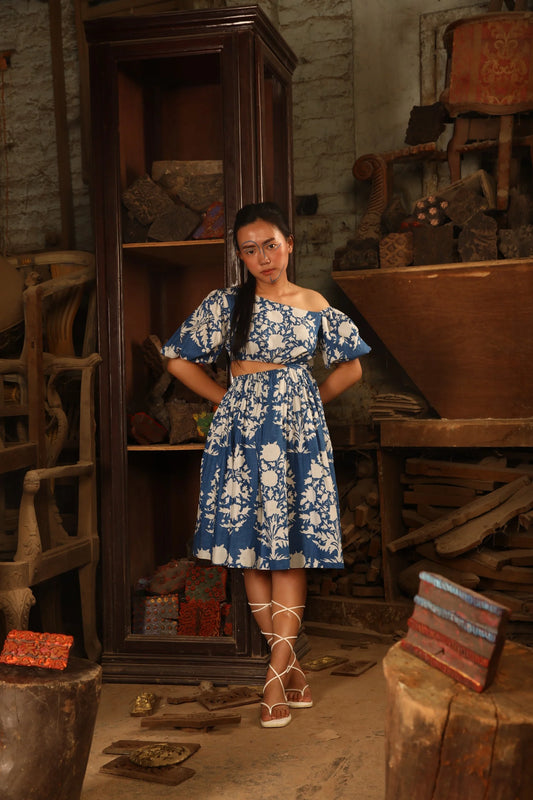 Blue Hot Cut Tarash Dress