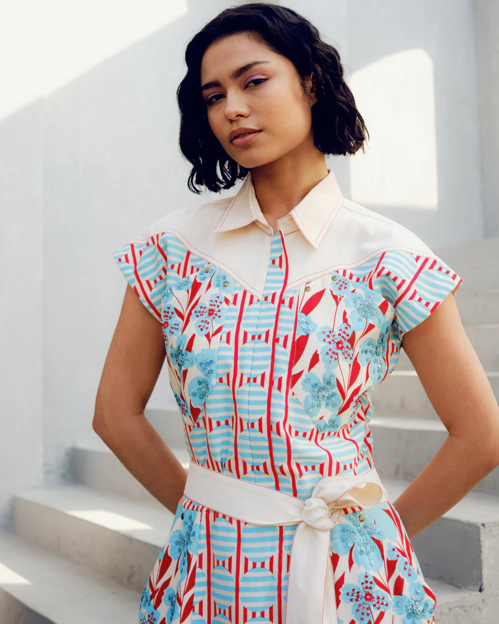 White Print Play Cargo Dress